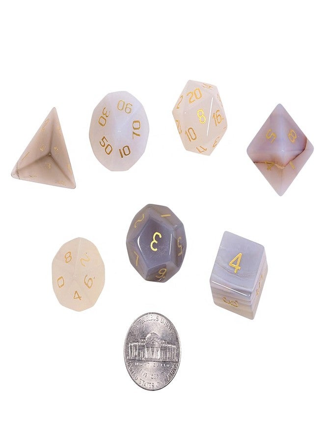 rockcloud Grey Agate Crystal DND Polyhedral Dice Set of 7, Healing Crystal Stone Hand-Made Dices with Dice Box for RPG MTG Table Games Home Office Decor - Image 2